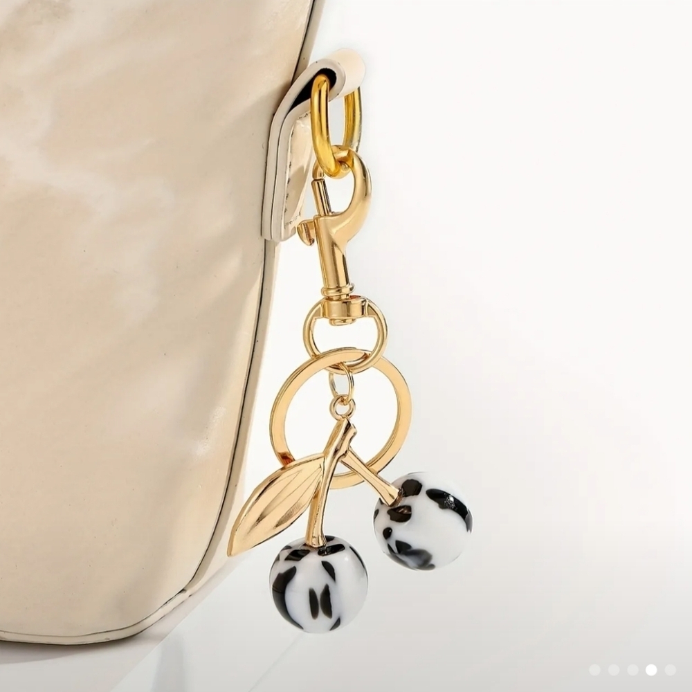Black & White Cherry Keychain Charm - Picture 3 of 4